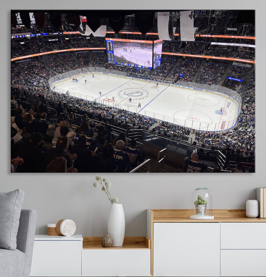 A wall art canvas of Amalie Arena, capturing NHL hockey in Florida.