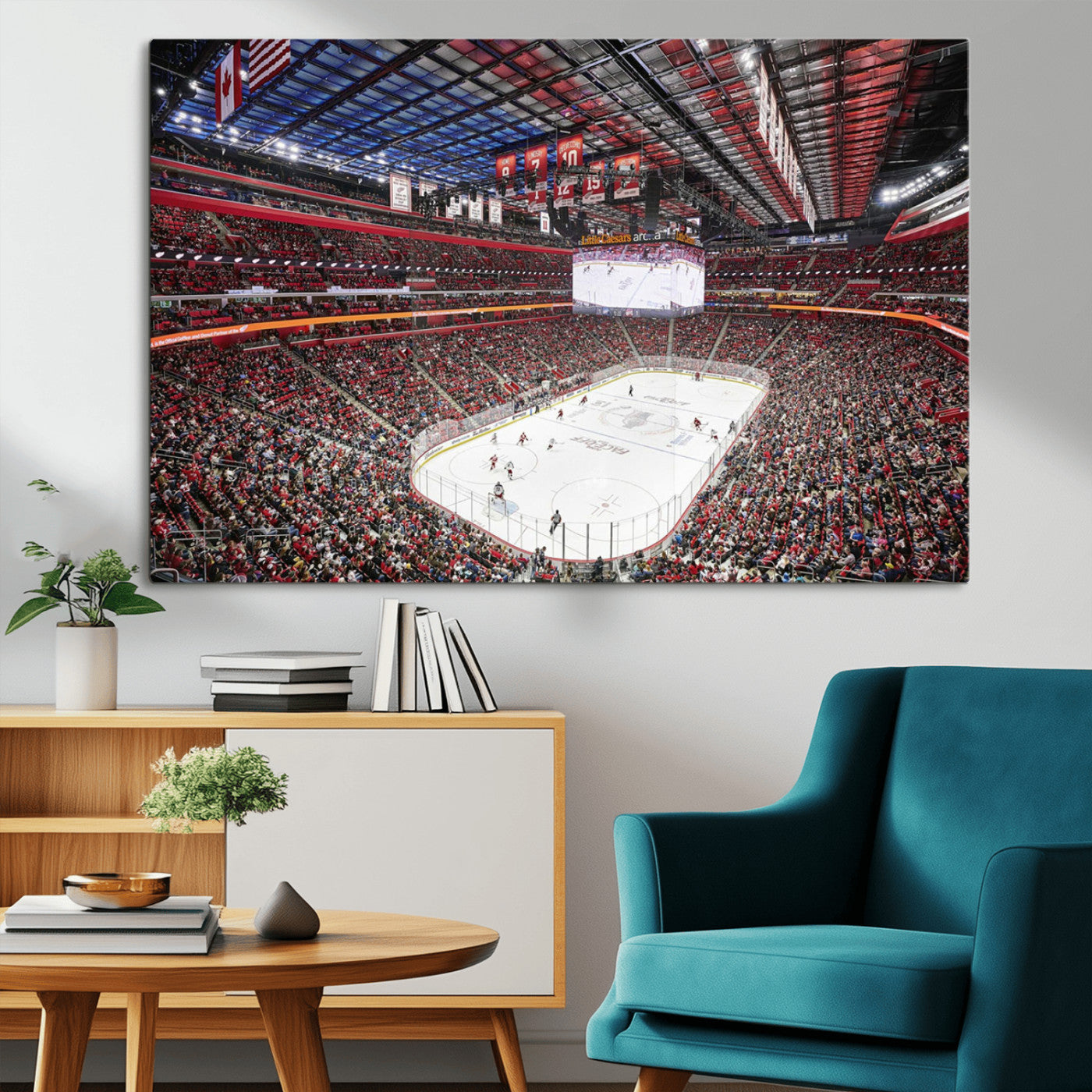 MGV-CV-36X24 - Barton Malow Little Caesars Arena Detroit Wall Art Canvas Print - Detroit Hockey and Basketball