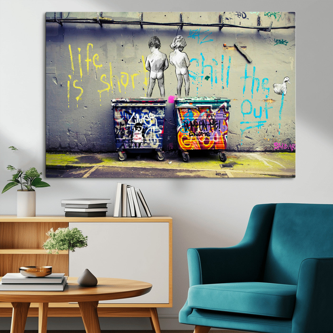 MGV-CV-36X24 - Banksy Life is Short Wall Art - Iconic Graffiti Art on Framed Ready-to-Hang Canvas - Street Art