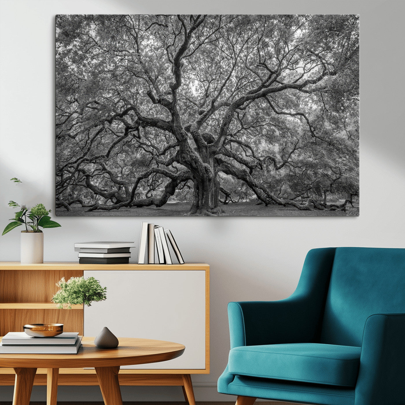 97240-MGV-CV-36X24-Majestic Angel Oak Tree Black and White Canvas Print – Multi Panel Wall Art, Giclée Print, Ready to