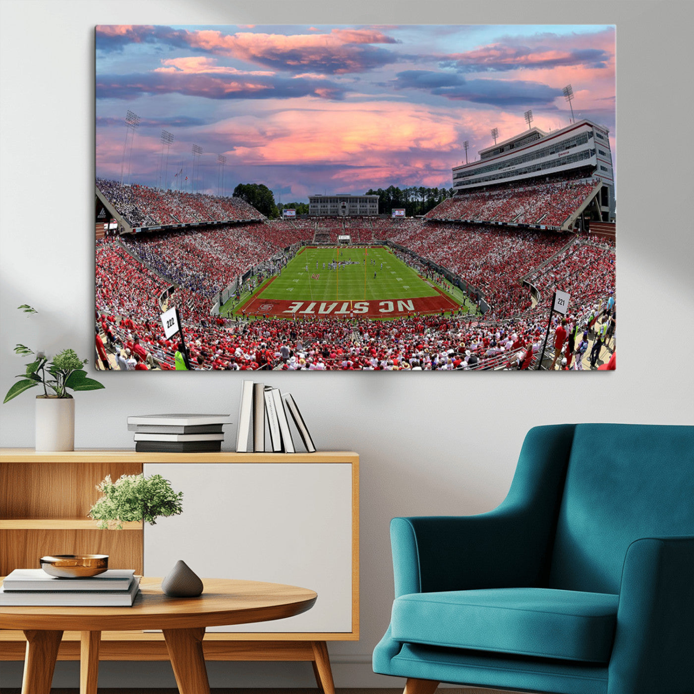 MGV-CV-36X24 - Carter-Finley Stadium Art Sunset Game Triple Canvas Wall Art - NC State Wolfpack Football Match
