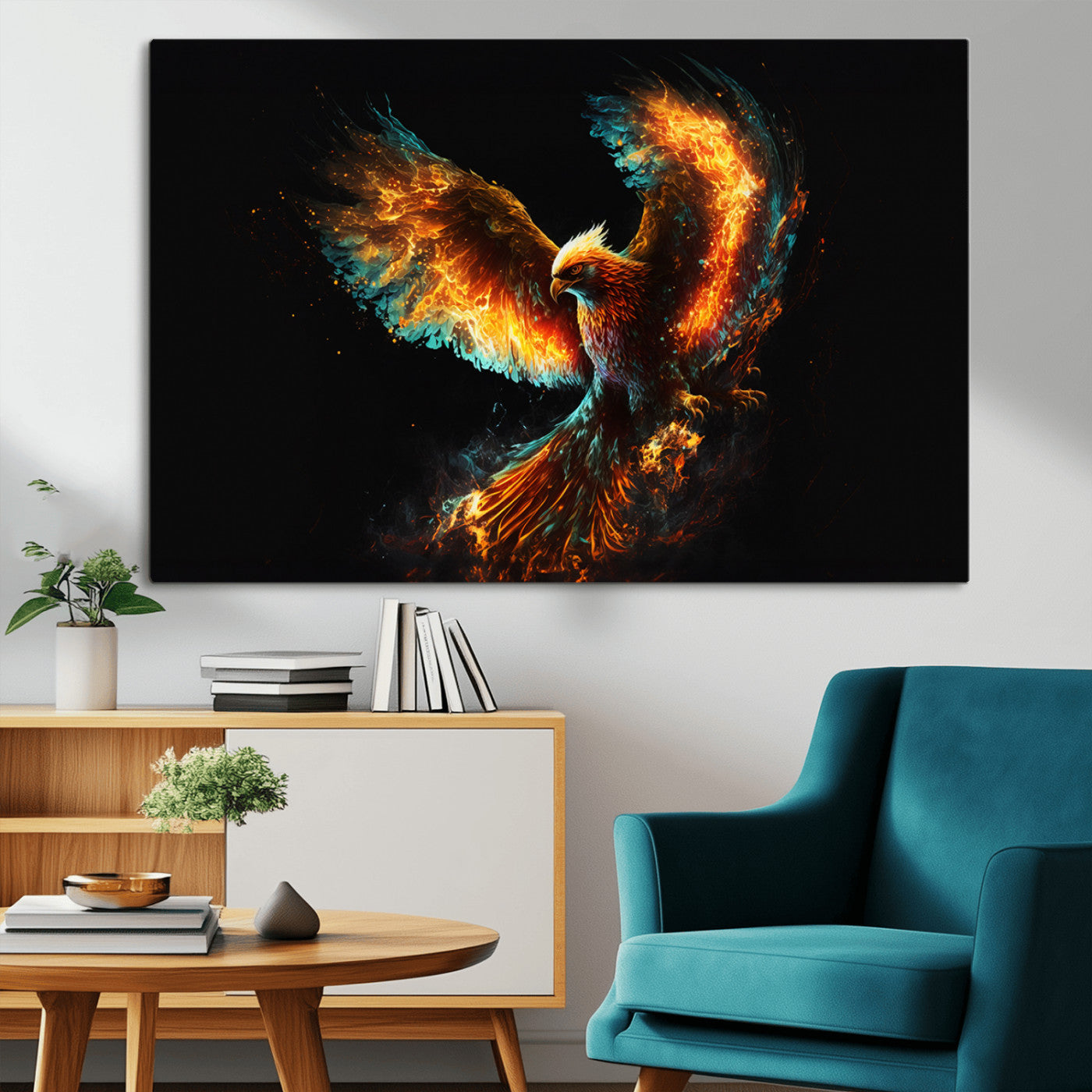 MGV-CV-36X24 - Fiery Phoenix Canvas Print | Ready to Hang Wall Art | Bold Fantasy Decor for Living Room | Majestic