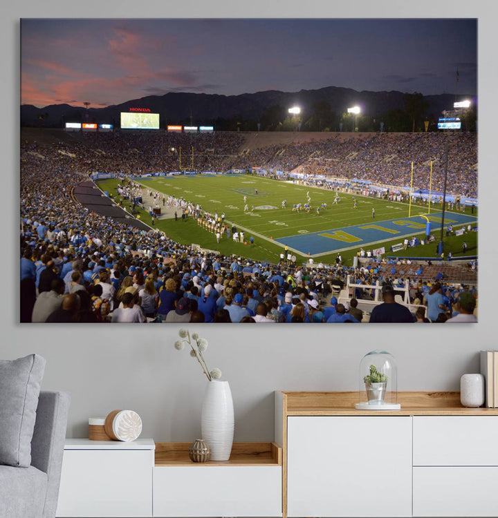 UCLA Bruins Football Team Print - Pasadena Rose Bowl Stadium Wall Art Canvas Print