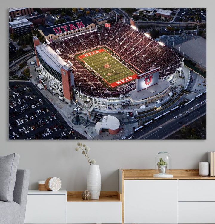 Utah Utes Football Team Print - Salt Lake City Rice-Eccles Stadium Wall Art Canvas Print