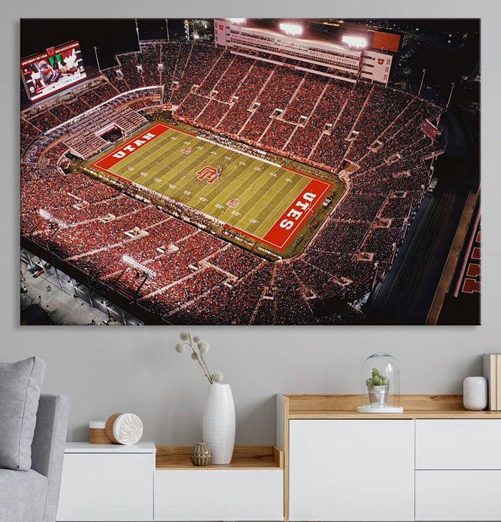 Utah Utes Football Team Print - Salt Lake City Rice-Eccles Stadium Wall Art Canvas Print