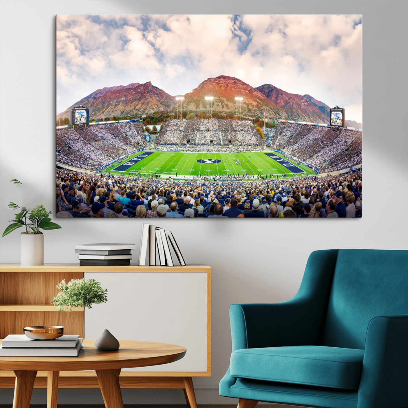 MGV-CV-36X24 - Brigham Young University Cougars Football Team Print - Provo LaVell Edwards Stadium Wall Art Canvas