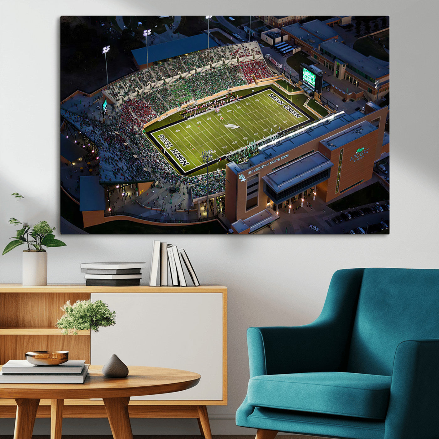 MGV-CV-36X24 - University of North Texas Mean Green Football Artwork, Football Team Print - Denton DATCU Stadium