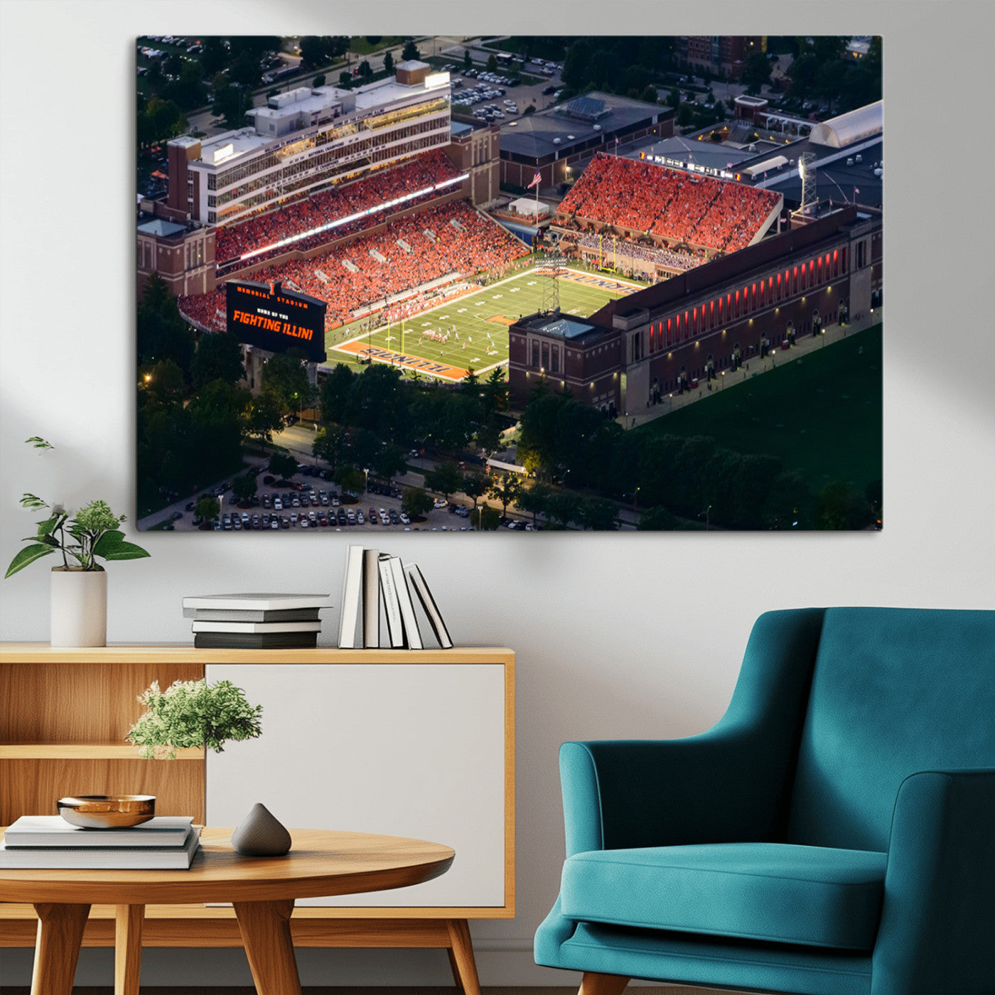 MGV-CV-36X24 - University of Illinois Fighting Illini Football Team Print - Champaign Illinois Memorial Stadium
