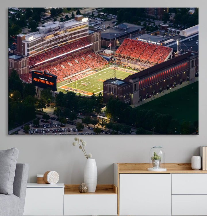 University of Illinois Fighting Illini Football Team Print - Champaign Illinois Memorial Stadium Wall Art Canvas Print