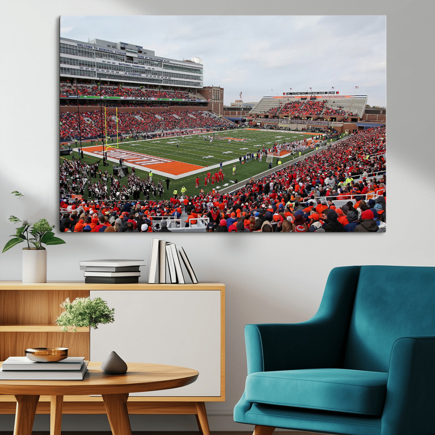 MGV-CV-36X24 - University of Illinois Fighting Illini Football Team Print - Champaign Illinois Memorial Stadium