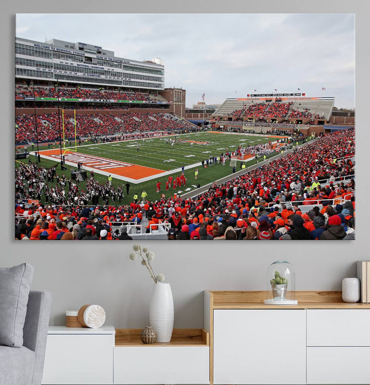 University of Illinois Fighting Illini Football Team Print - Champaign Illinois Memorial Stadium Wall Art Canvas Print