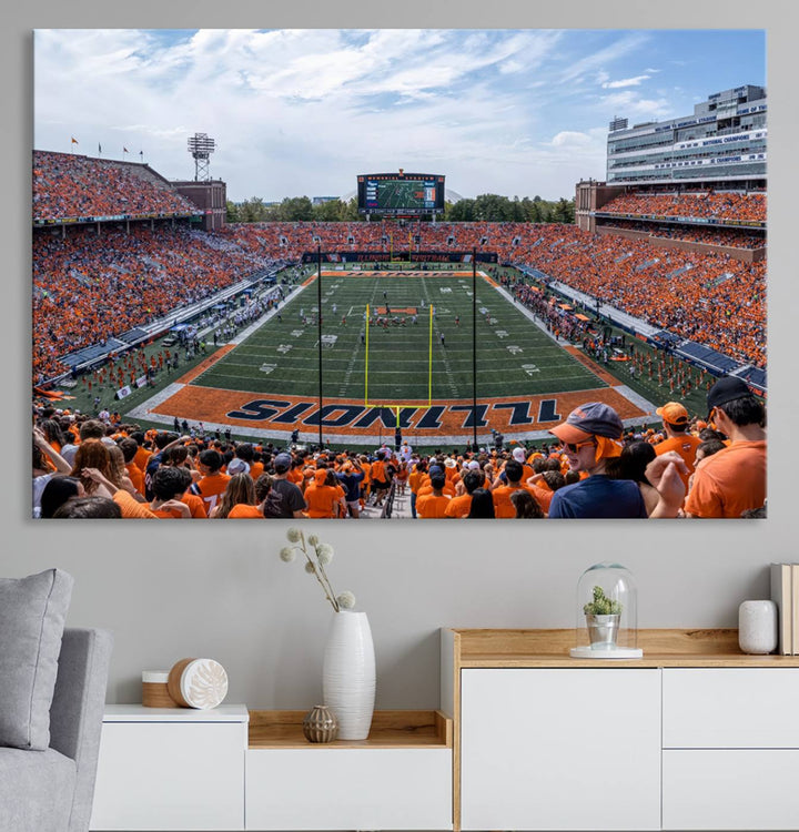 University of Illinois Fighting Illini Football Team Print - Champaign Illinois Memorial Stadium Wall Art Canvas Print