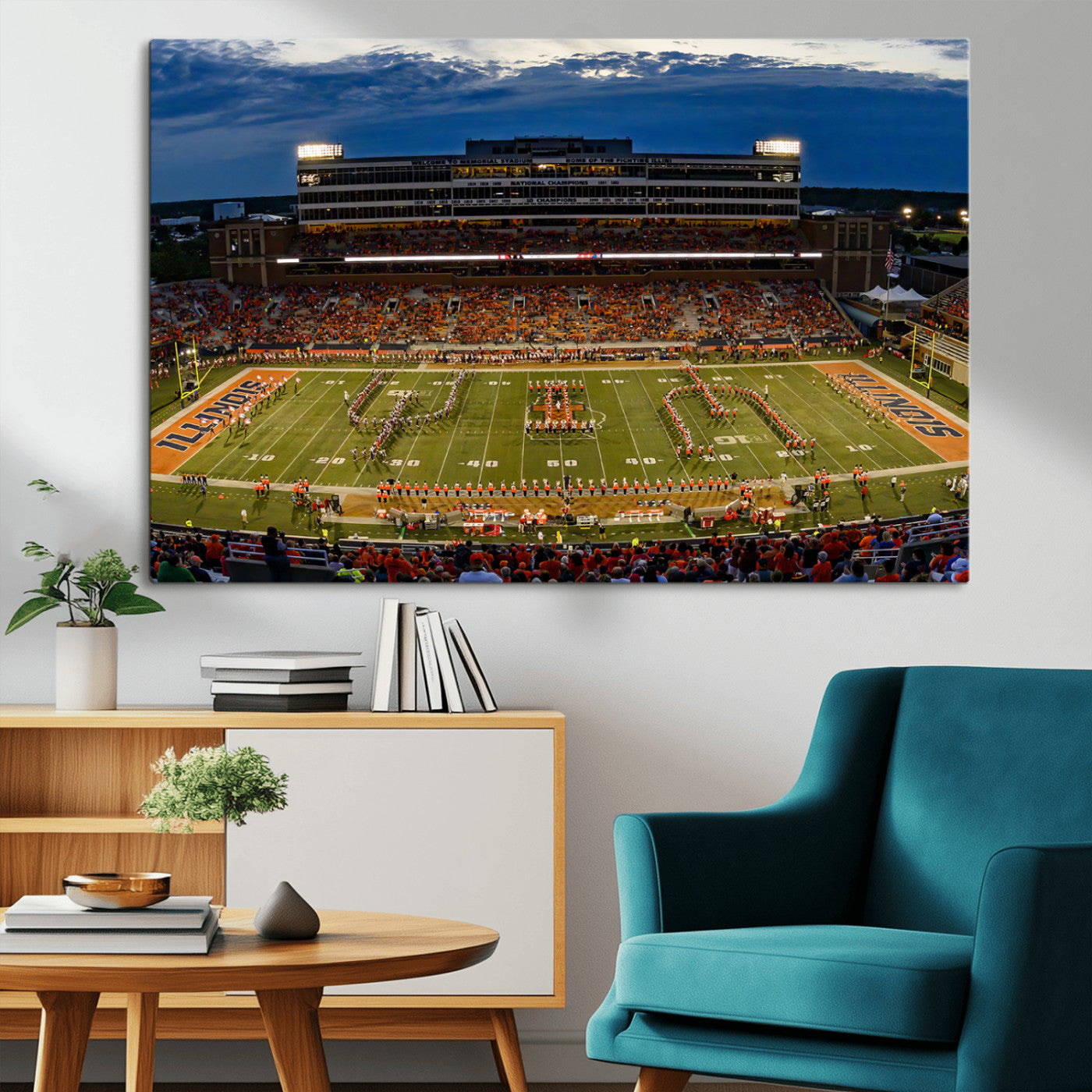 MGV-CV-36X24 - University of Illinois Fighting Illini Football Team Print - Champaign Illinois Memorial Stadium