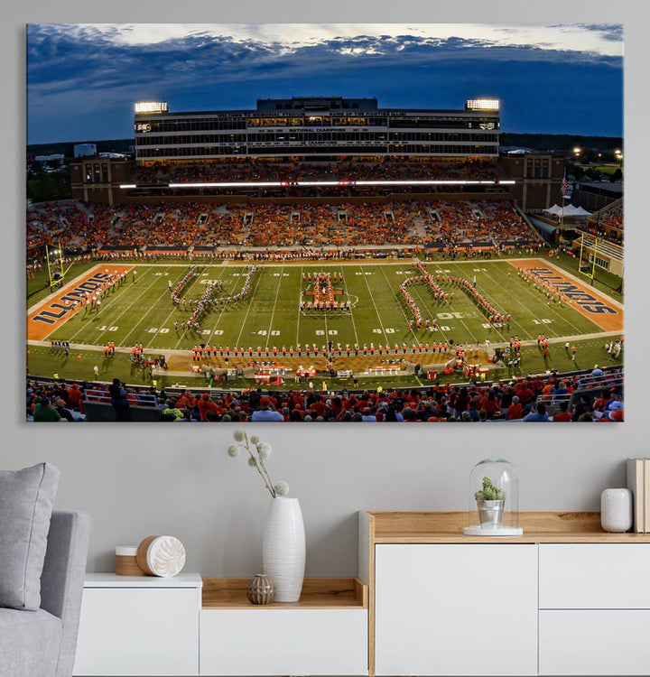 University of Illinois Fighting Illini Football Team Print - Champaign Illinois Memorial Stadium Wall Art Canvas Print