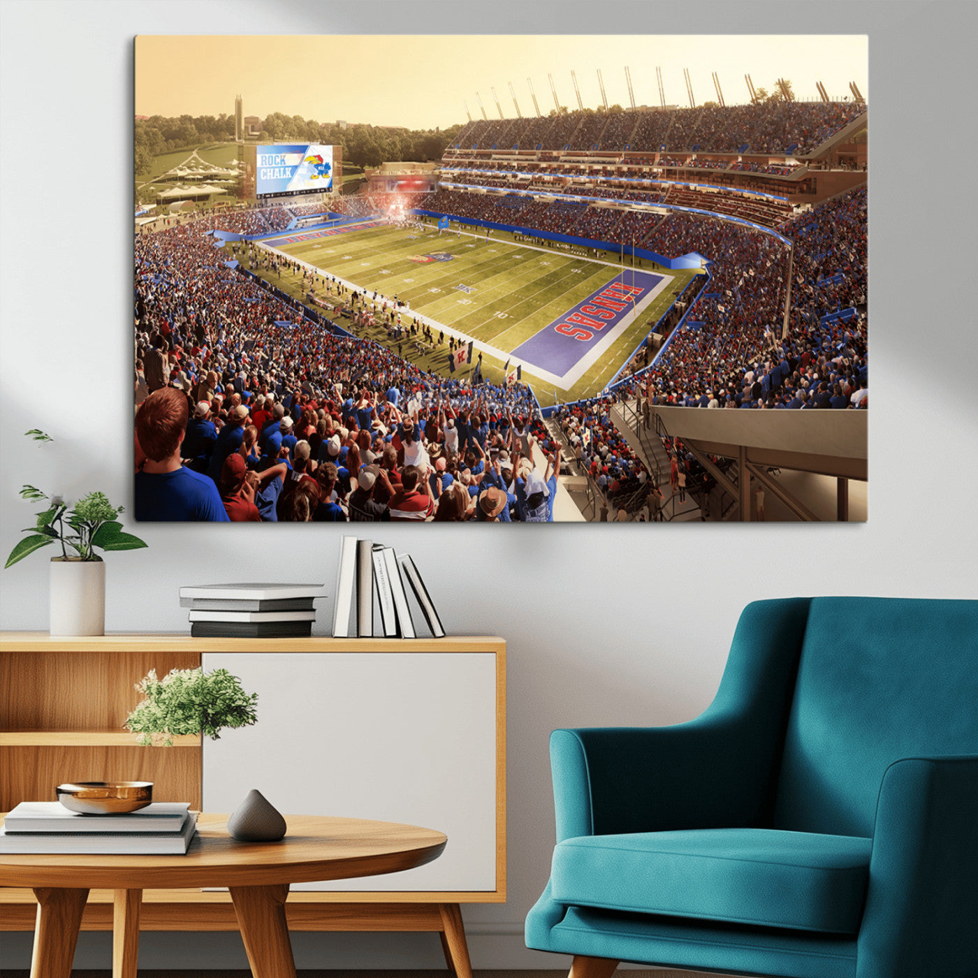 MGV-CV-36X24 - University of Kansas Jayhawks Football Team Print - Lawrence Kansas Memorial Stadium Wall Art Canvas