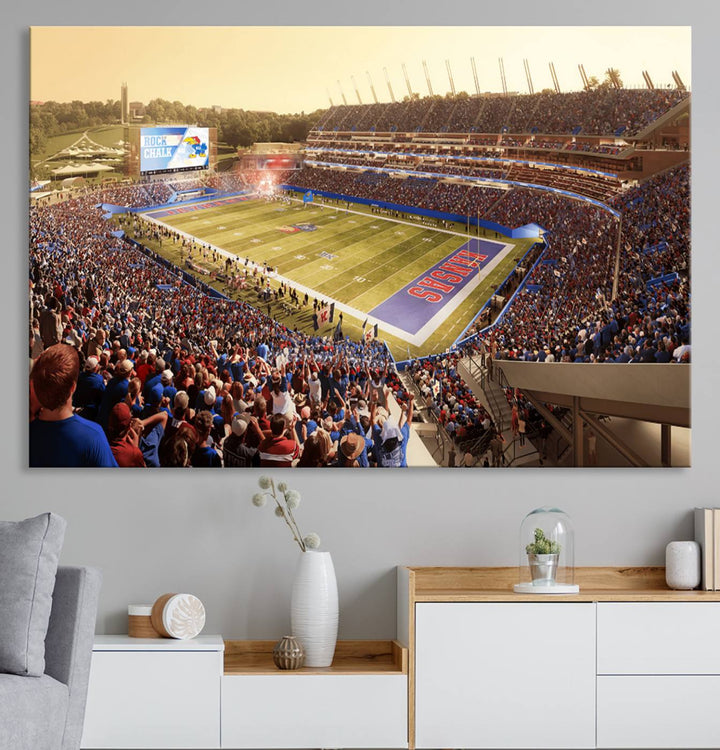 University of Kansas Jayhawks Football Team Print - Lawrence Kansas Memorial Stadium Wall Art Canvas Print