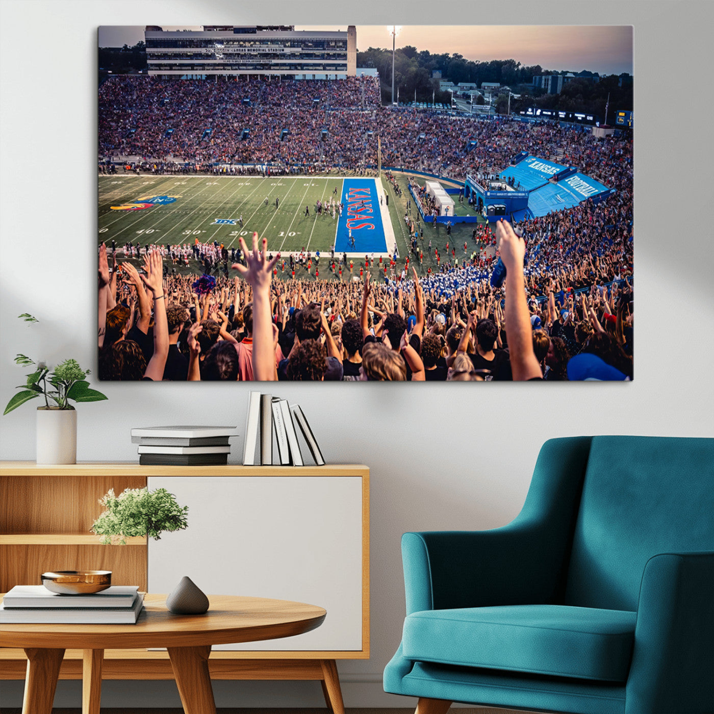 MGV-CV-36X24 - University of Kansas Jayhawks Football Team Art Print - Lawrence Kansas Memorial Stadium Wall Art