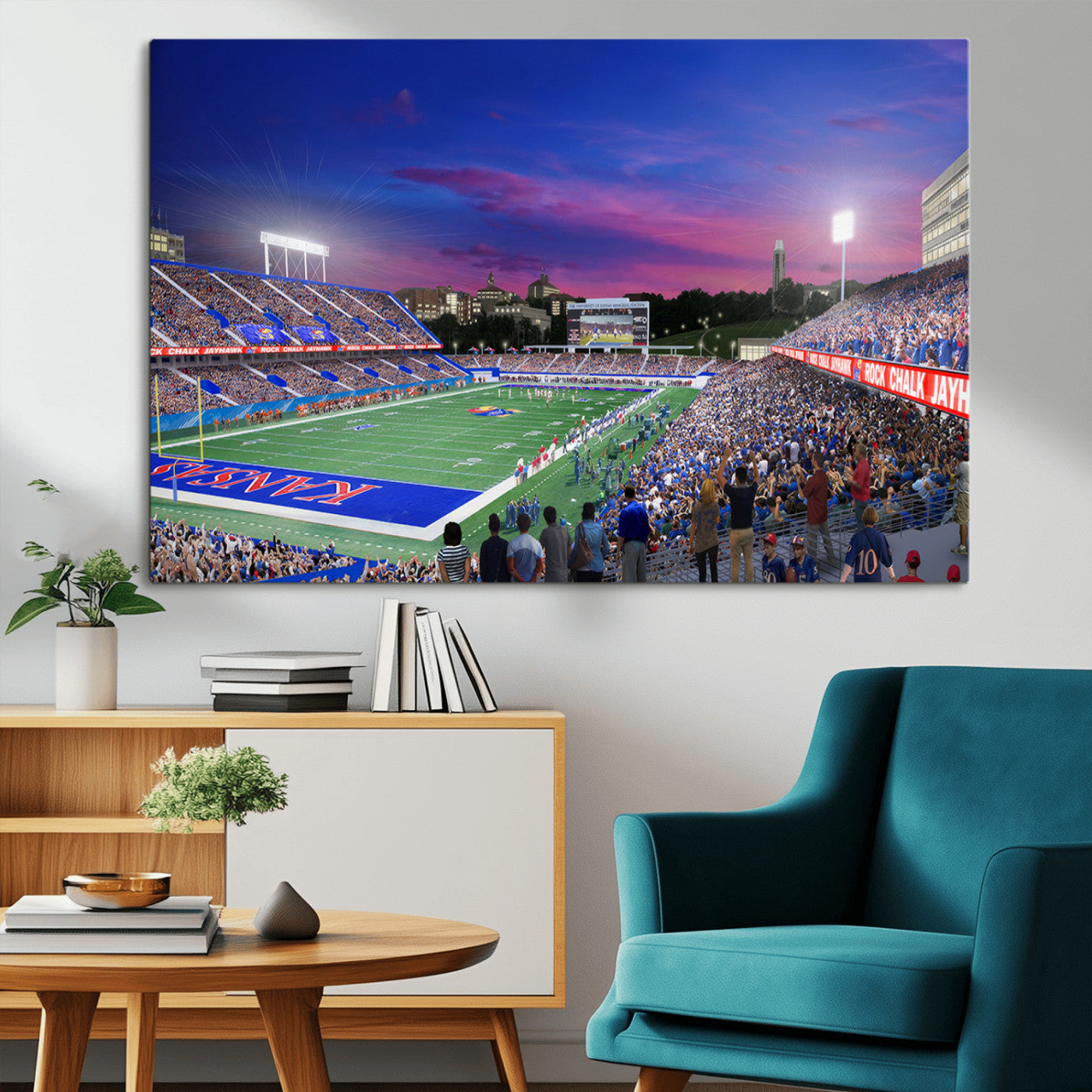 MGV-CV-36X24 - University of Kansas Jayhawks Football Team Print Canvas- Lawrence Kansas Memorial Stadium Wall Art