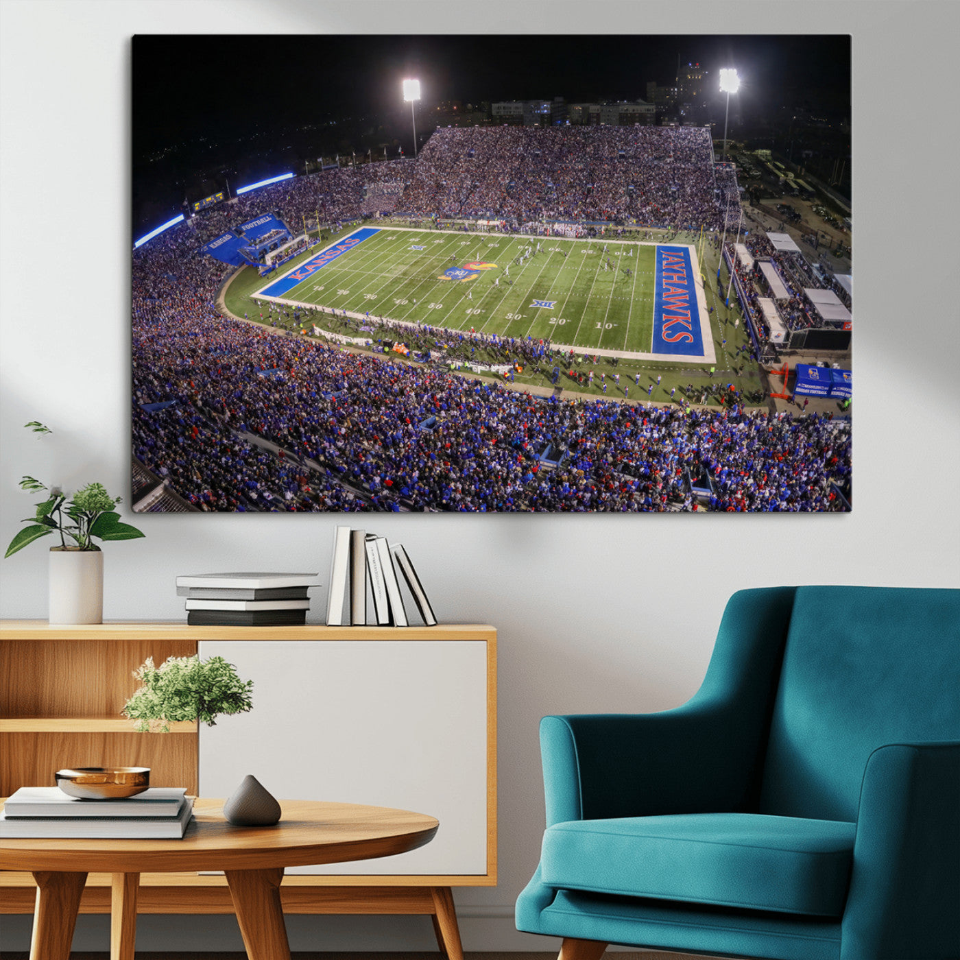 MGV-CV-36X24 - University of Kansas Jayhawks Football Team Print - Lawrence Kansas Memorial Stadium Wall Art Canvas