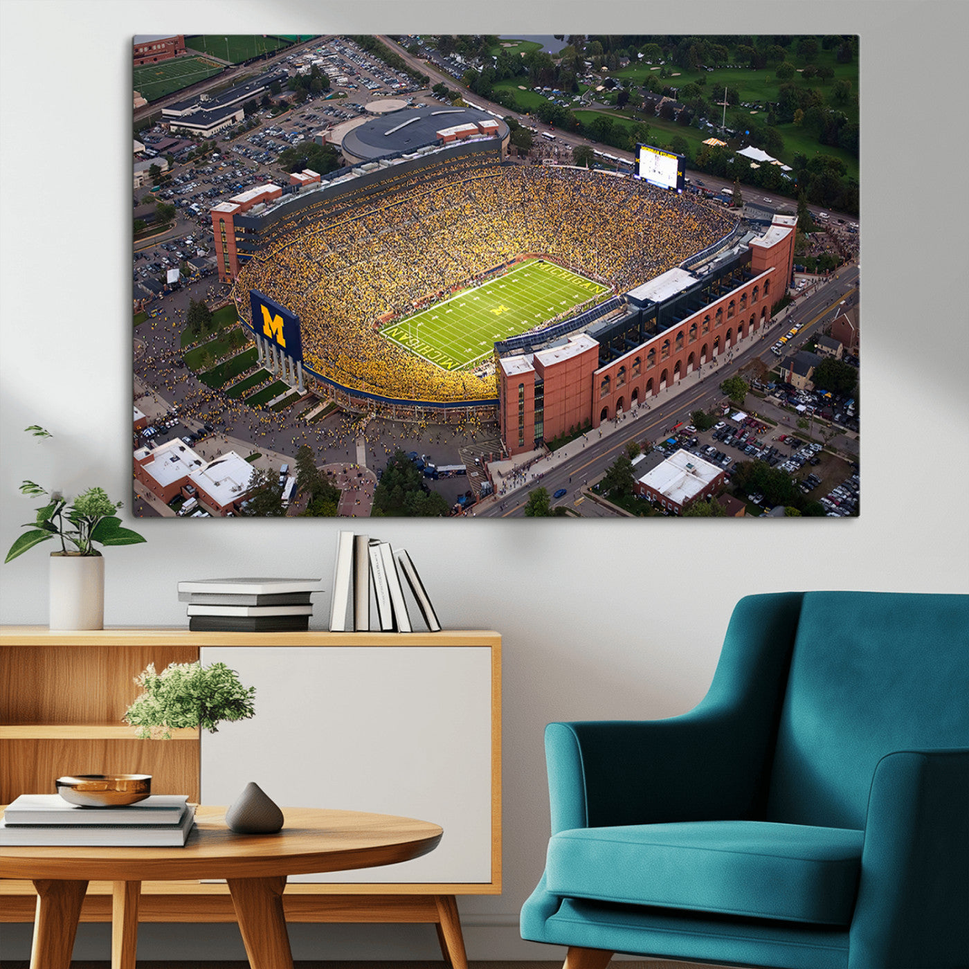 MGV-CV-36X24 - University of Michigan Wolverines Football Team Print - Ann Arbor Michigan Stadium Wall Art Canvas