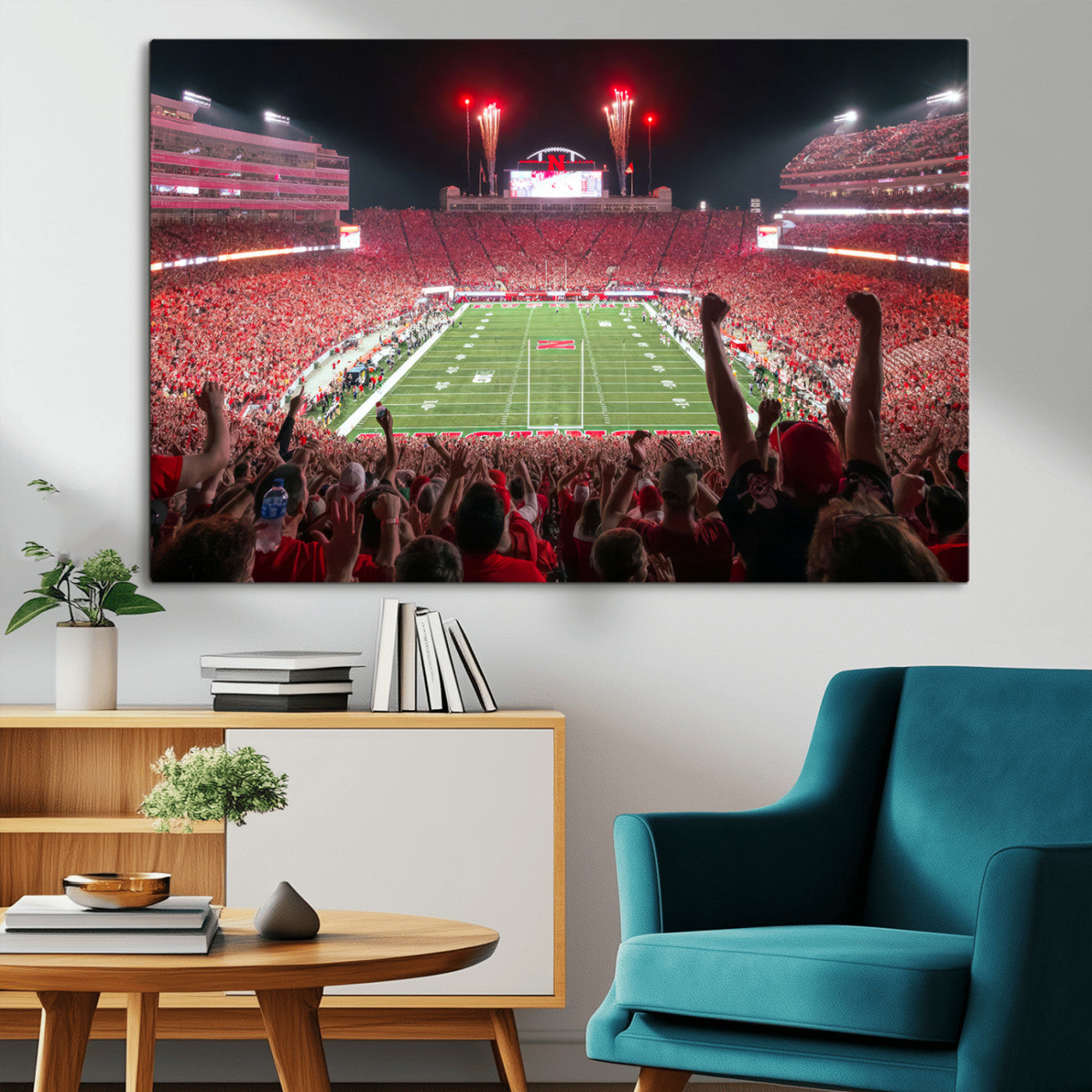 MGV-CV-36X24 - University of Nebraska Cornhuskers Football Team Print - Lincoln Memorial Stadium Wall Art Canvas