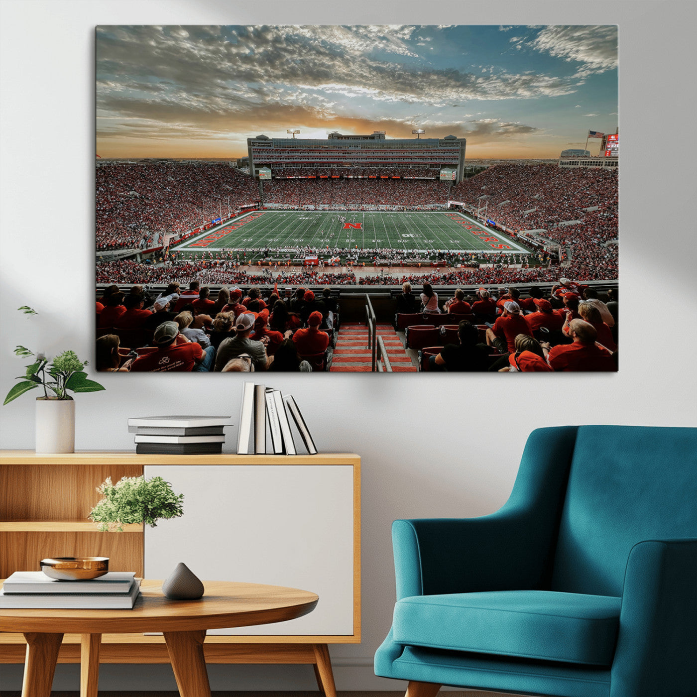 MGV-CV-36X24 - University of Nebraska Cornhuskers Football Team Print - Lincoln Memorial Stadium Art Canvas Print