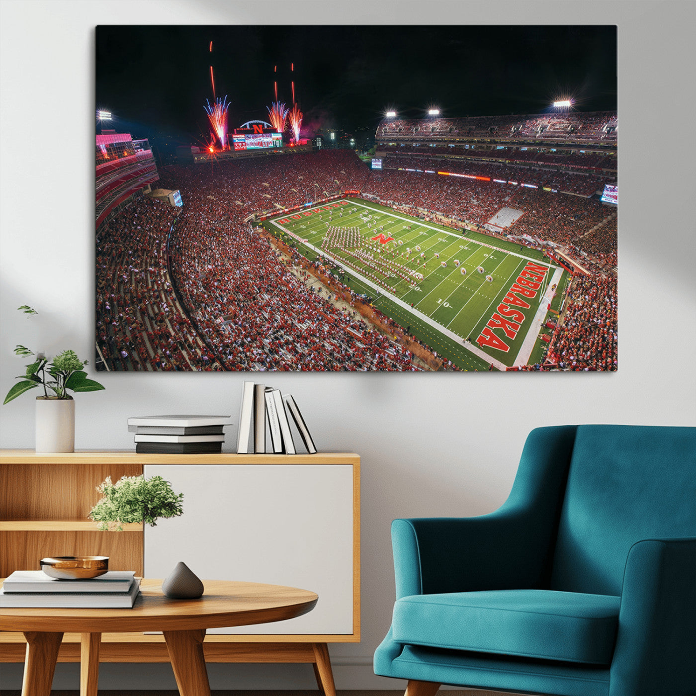 MGV-CV-36X24 - University of Nebraska Cornhuskers Football Team Print - Lincoln Memorial Stadium Wall Art Canvas