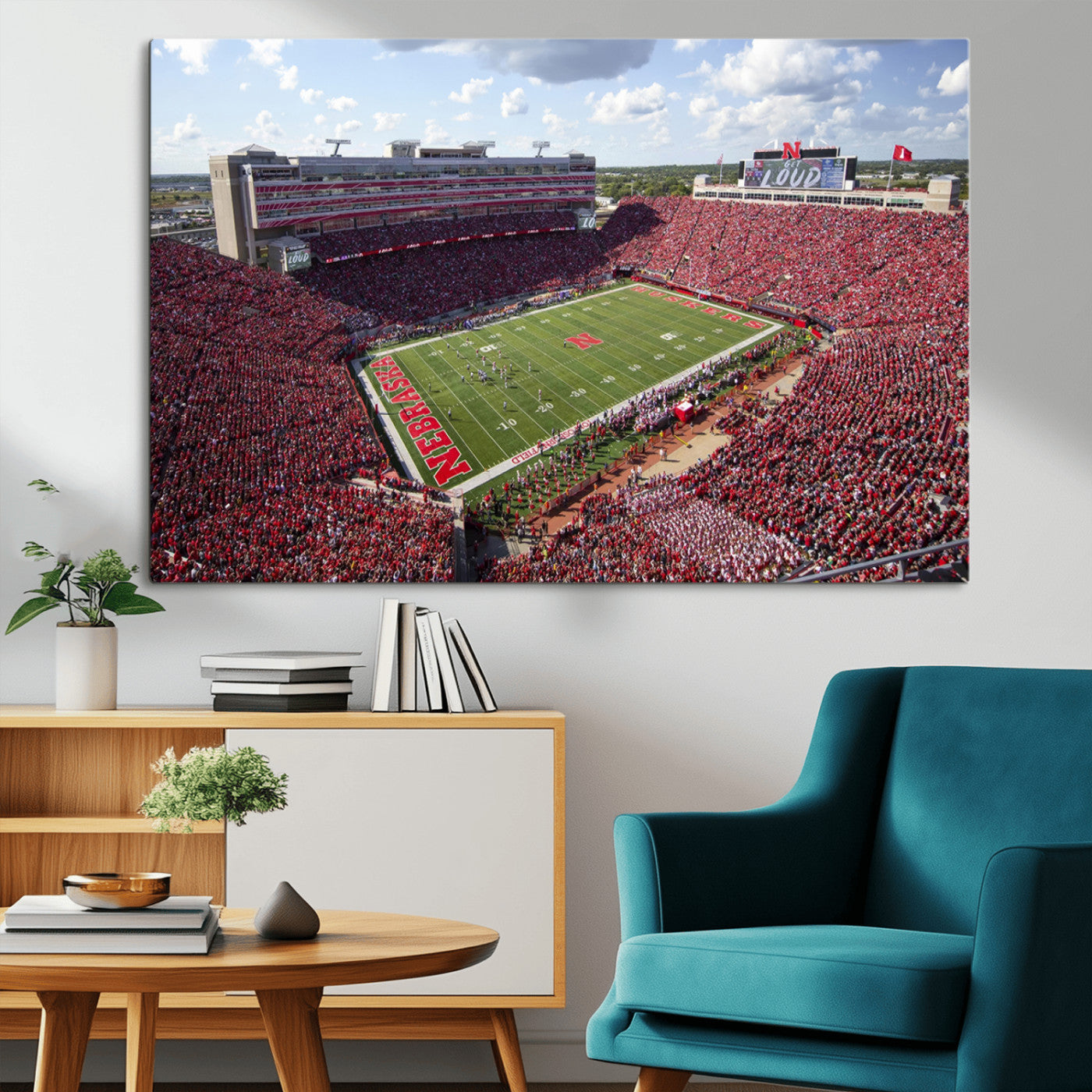 MGV-CV-36X24 - University of Nebraska Cornhuskers Football Team Print - Lincoln Memorial Stadium Wall Art Canvas
