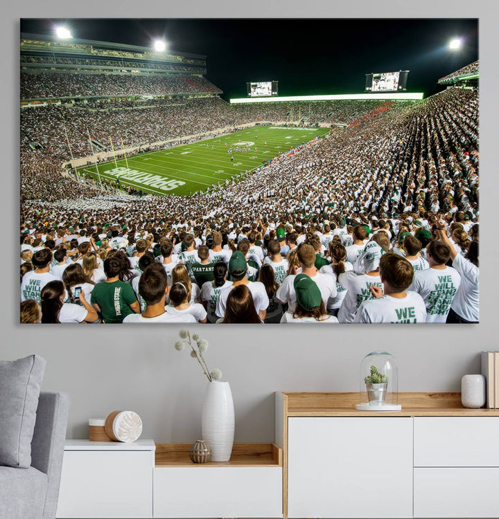 Michigan State Spartans Football Team Print - East Lansing Spartan Stadium Wall Art Canvas Print