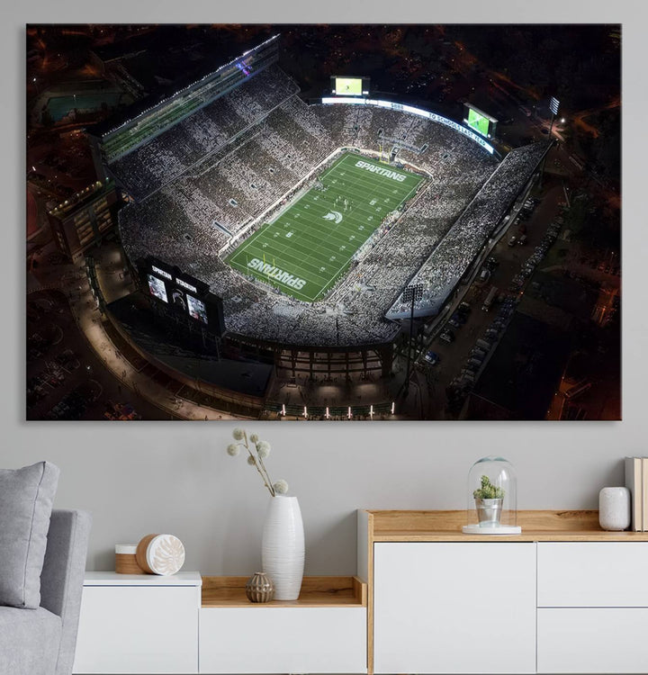 Michigan State Spartans Football Team Print - East Lansing Spartan Stadium Wall Art Canvas Print