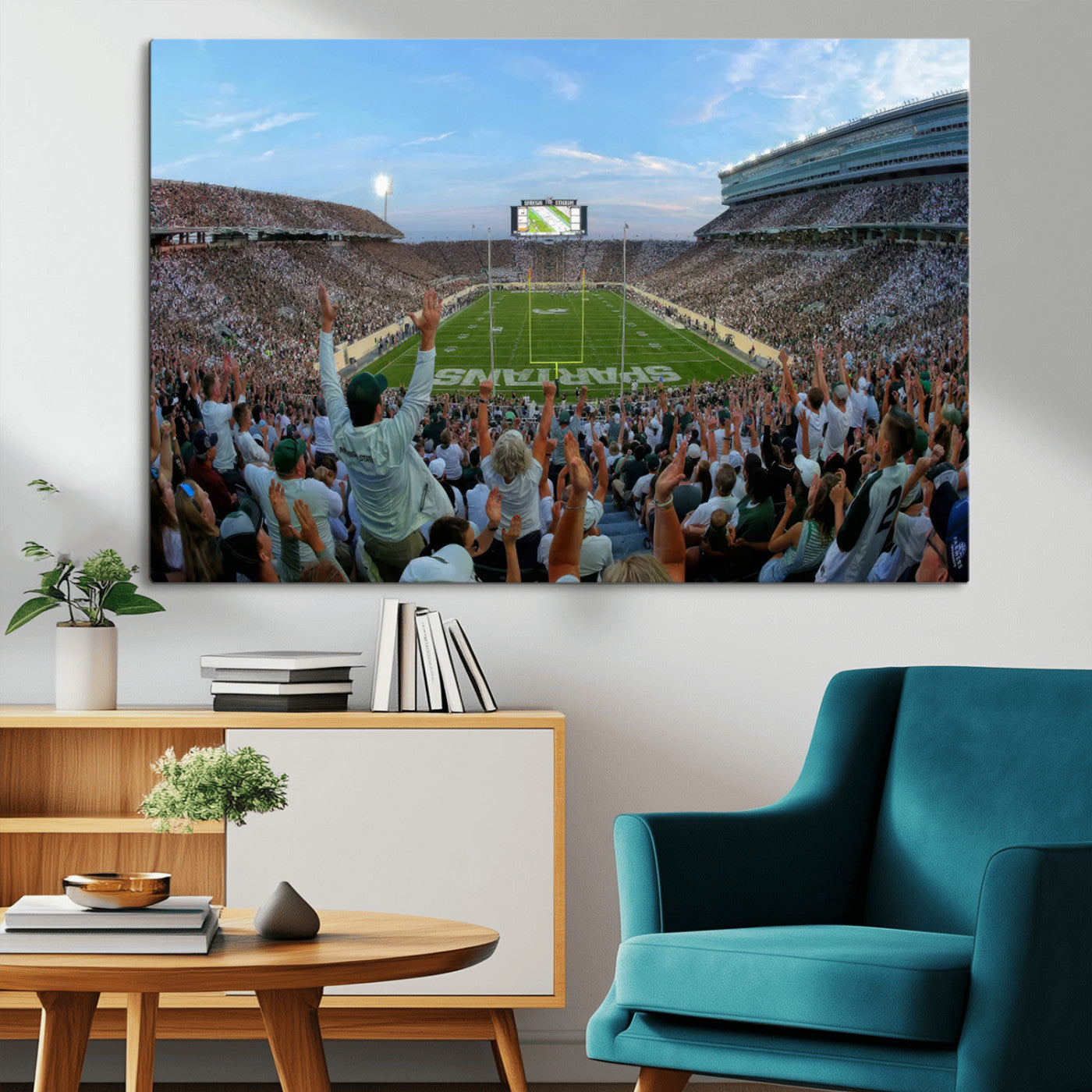MGV-CV-36X24 - Michigan State Spartans Football Team Print - East Lansing Spartan Stadium Wall Art Canvas Print