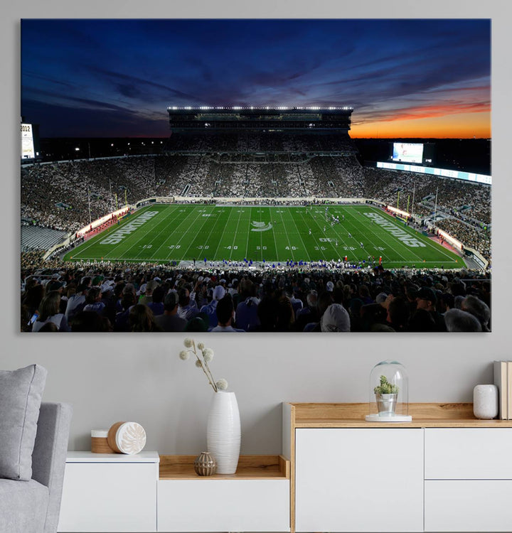 Michigan State Spartans Football Team Print - East Lansing Spartan Stadium Wall Art Canvas Print