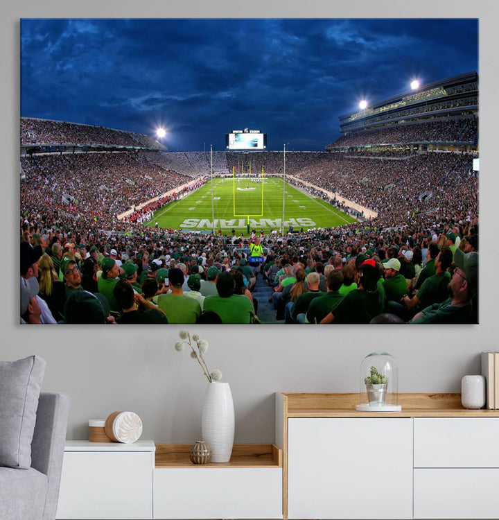 Michigan State Spartans Football Team Print - East Lansing Spartan Stadium Wall Art Canvas Print