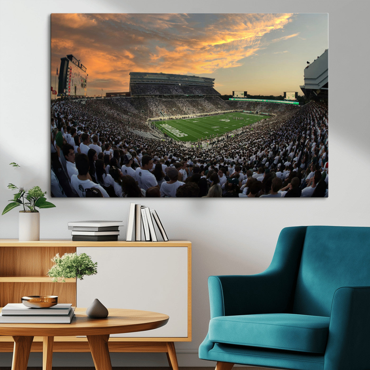 MGV-CV-36X24 - Michigan State Spartans Football Team Print - East Lansing Spartan Stadium Wall Art Canvas Print