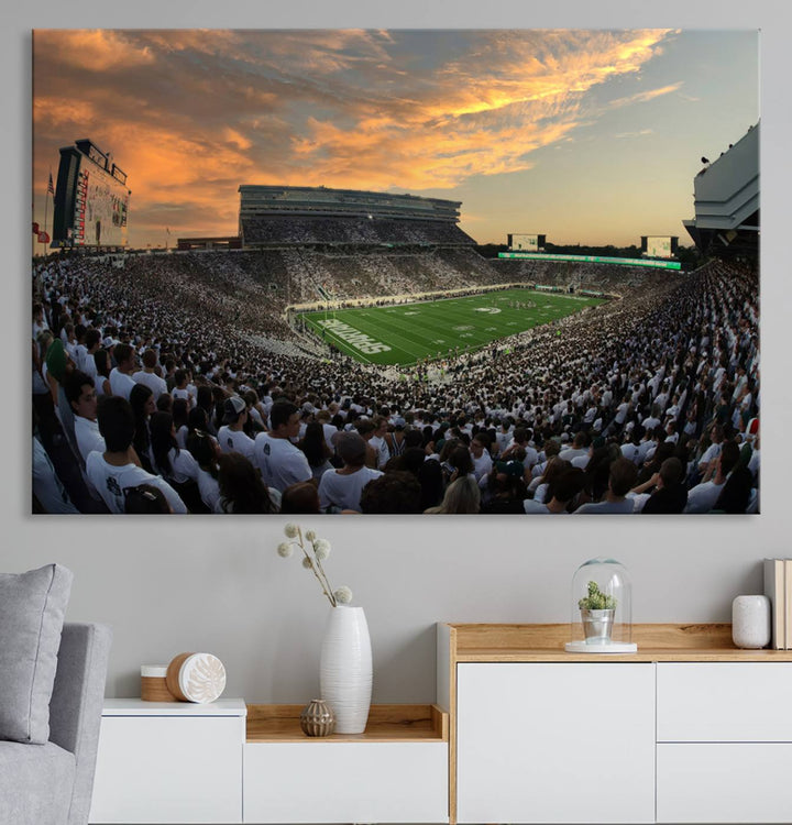 Michigan State Spartans Football Team Print - East Lansing Spartan Stadium Wall Art Canvas Print