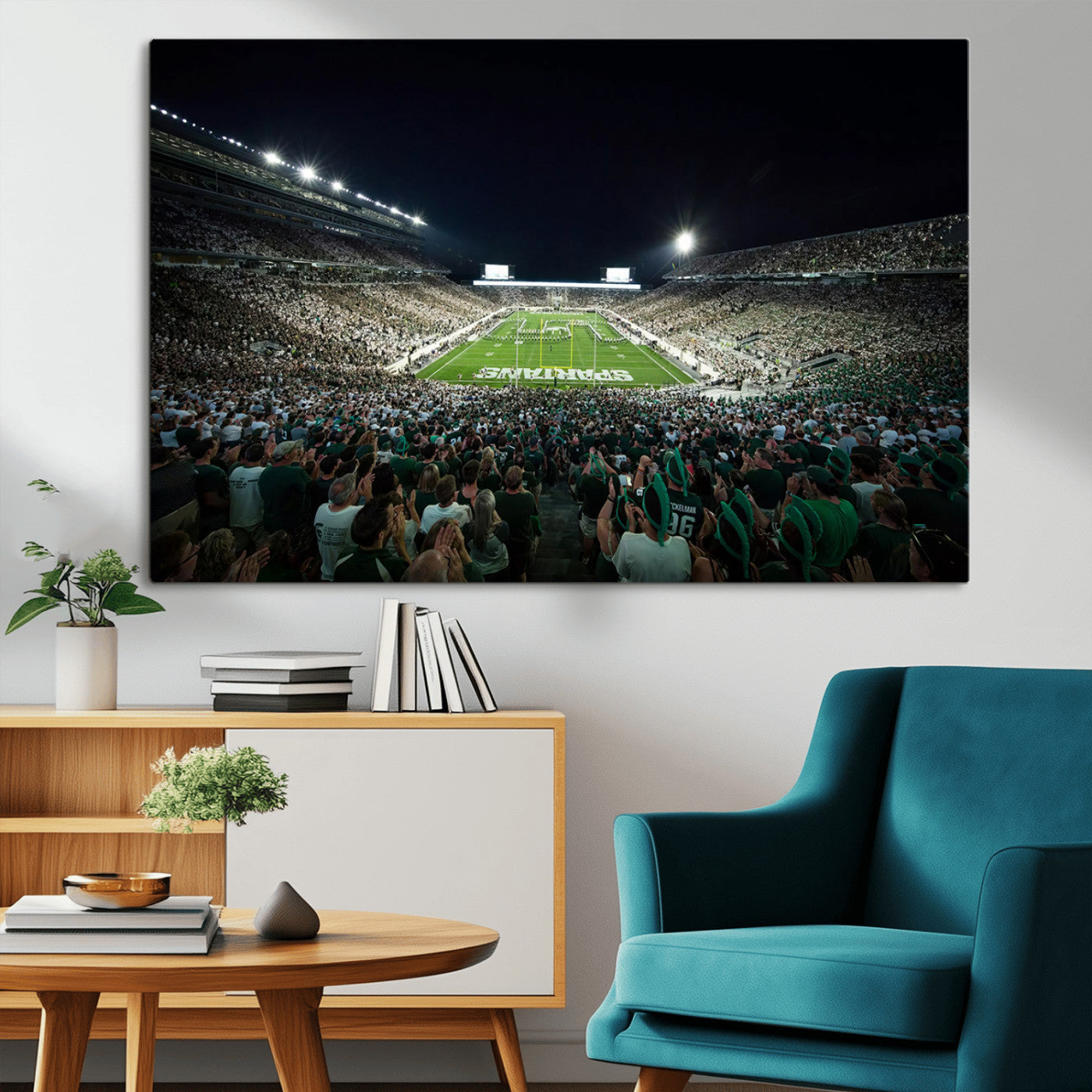 MGV-CV-36X24 - Framed Michigan State Spartans Football Team Print - East Lansing Spartan Stadium Wall Art Canvas