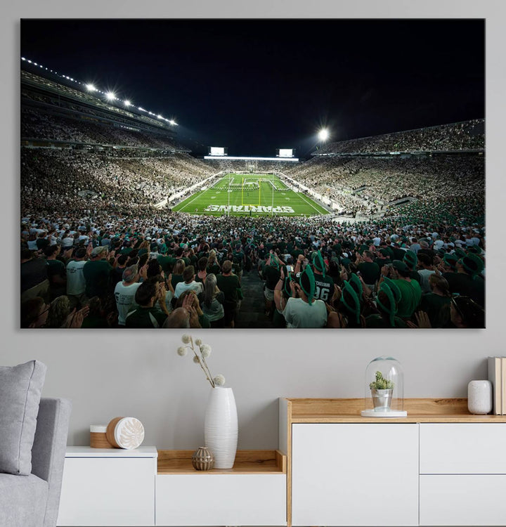 Michigan State Spartans Football Team Print - East Lansing Spartan Stadium Wall Art Canvas Print