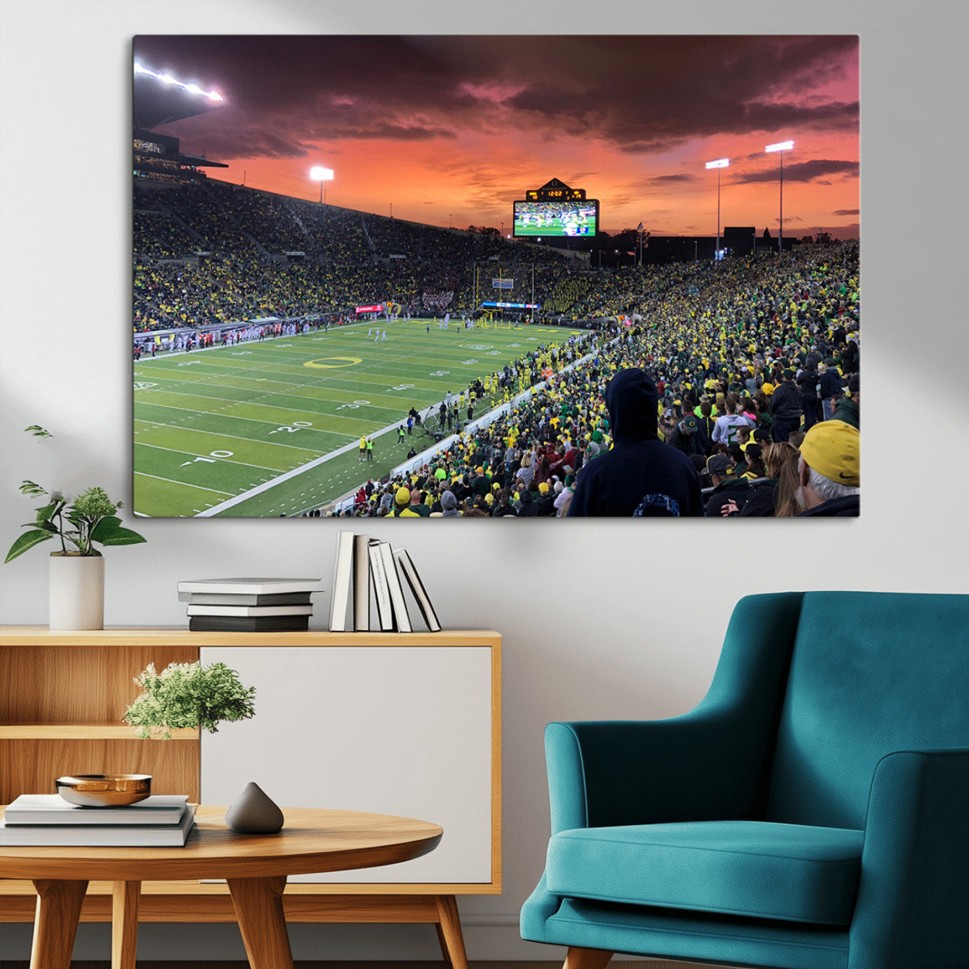 MGV-CV-36X24 - Eugene Autzen Stadium Canvas Wall Art Print – Sunset Over Iconic Football Field Wall Decor for Home