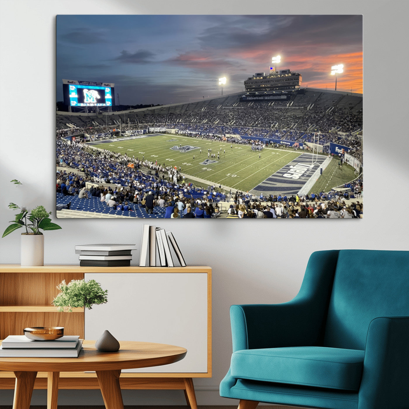 MGV-CV-36X24 - Memphis Tigers Football Team Print - Memphis Simmons Bank Liberty Stadium Wall Art Canvas Print