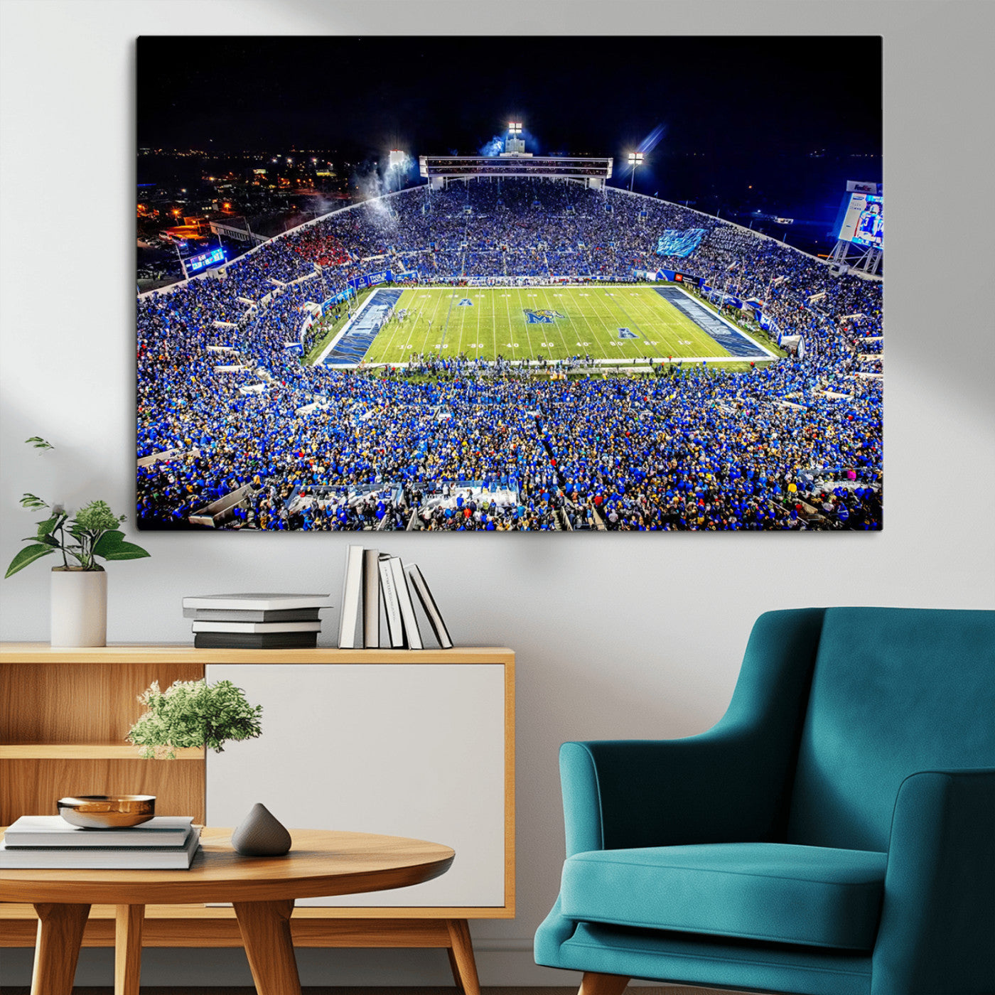 MGV-CV-36X24 - University of Memphis Tigers Football Team Print - Memphis Simmons Bank Liberty Stadium Wall Art