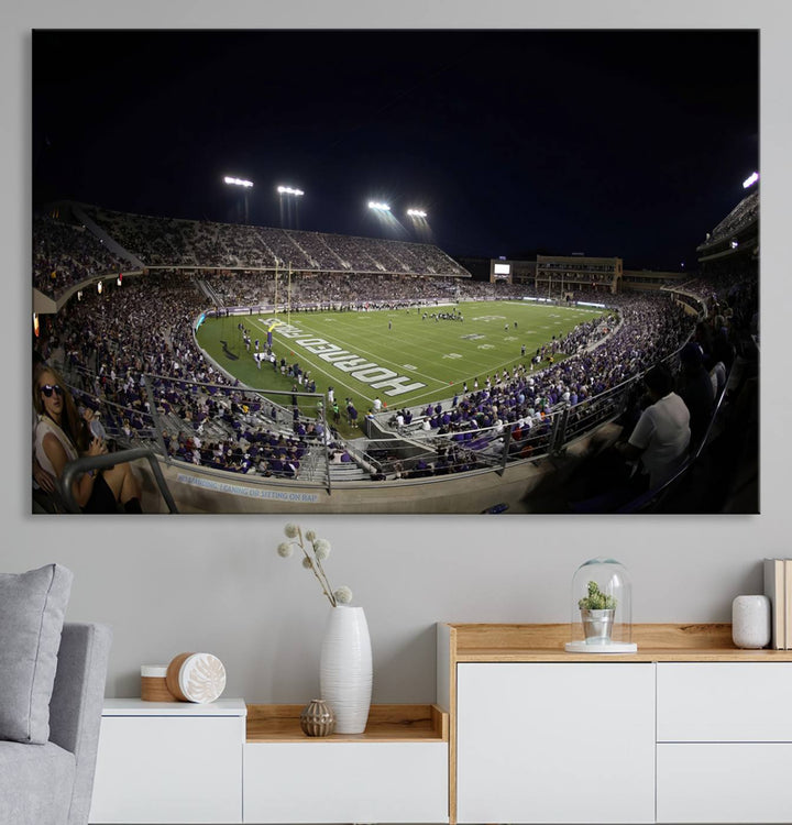 TCU Horned Frogs Football Team Print - Fort Worth Amon G. Carter Stadium Wall Art Canvas Print.