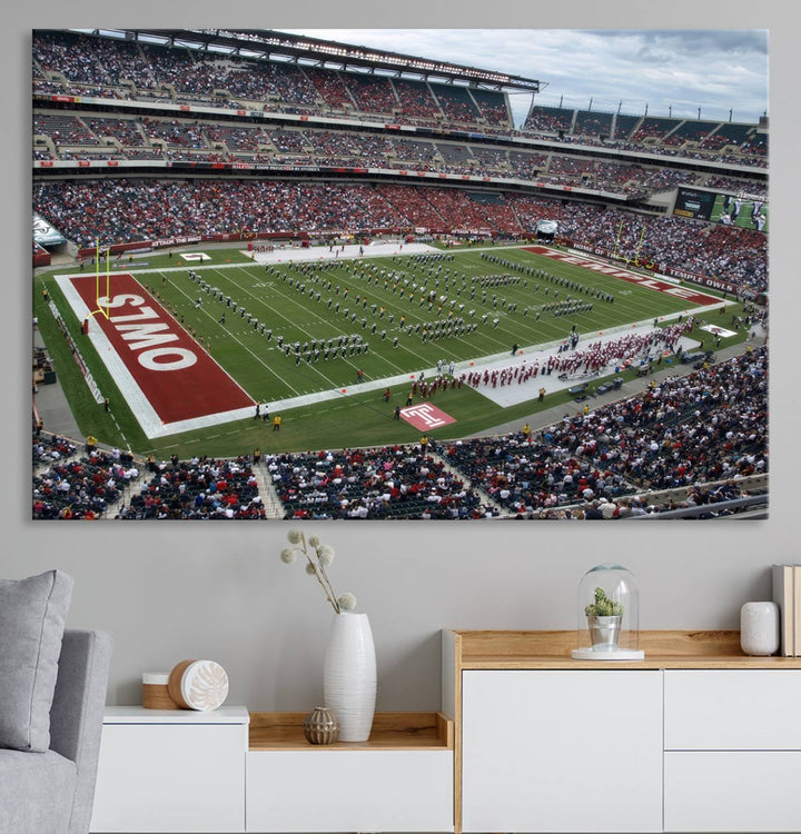 Aerial view wall art of Lincoln Financial Field during a Temple Owls game.