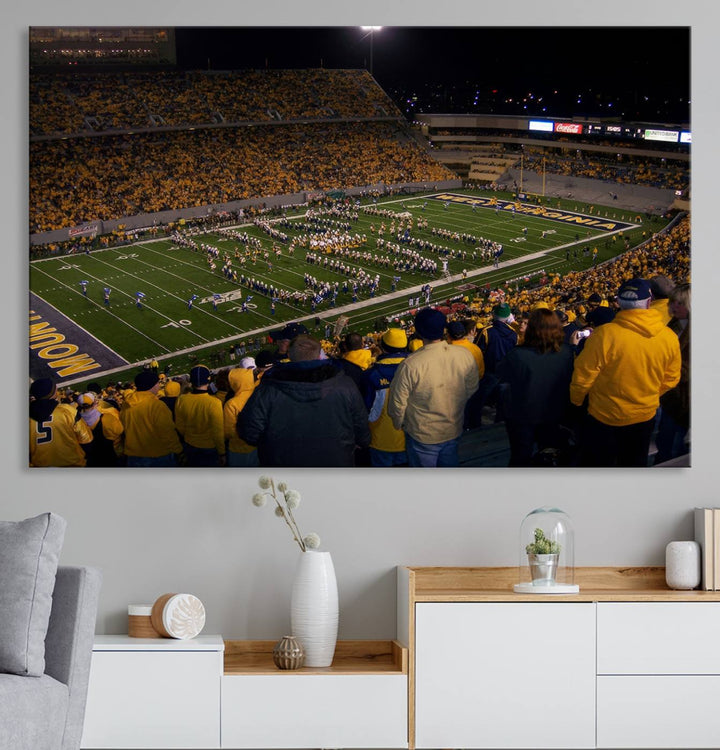 West Virginia Uni Mountaineers Football Team Print - Milan Puskar Stadium Canvas Print Wall Art, Morgantown Print