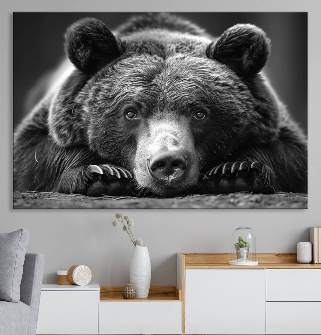 Resting Grizzly Bear Canvas Print | Ready to Hang Wall Art | Rustic Cabin & Farmhouse Decor | Wildlife Art