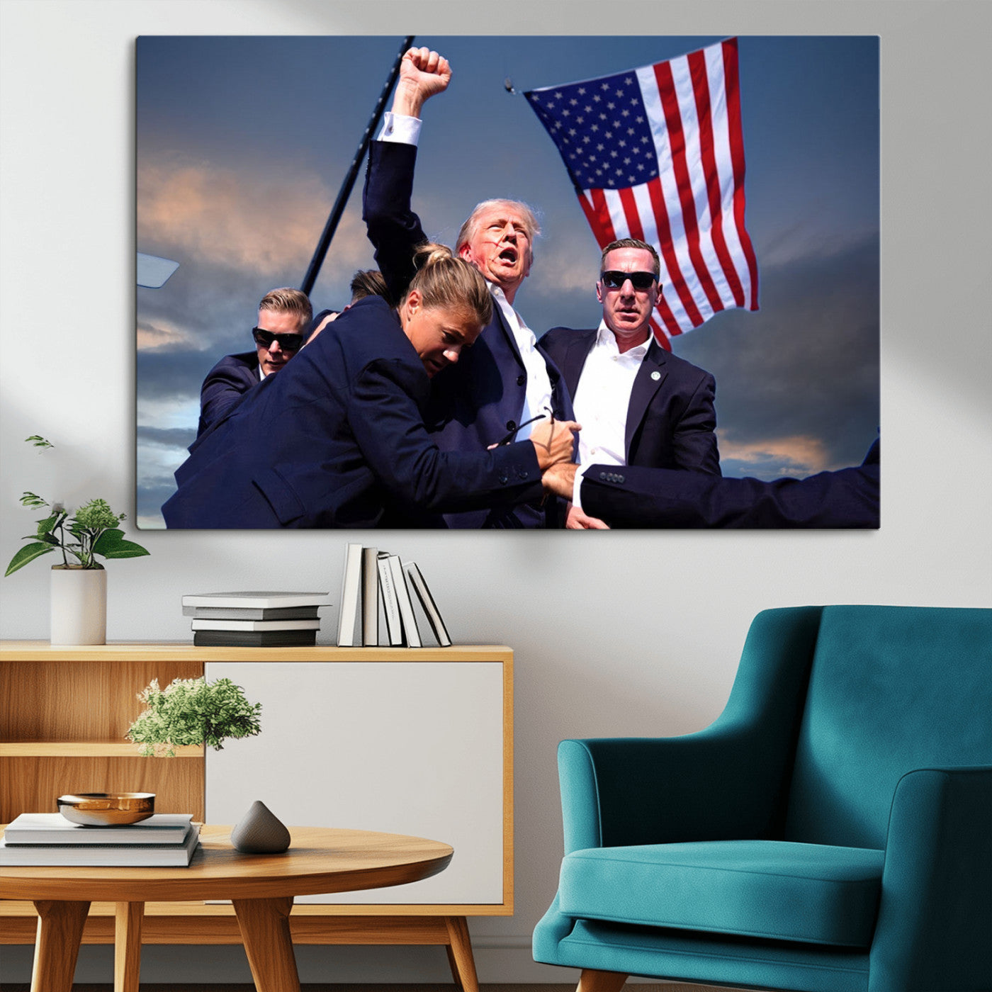 MGV-CV-36X24 - Donald Trump Assassination Attempt Wall Art Print, Trump Historic Footage - Iconic Reaction by Trump