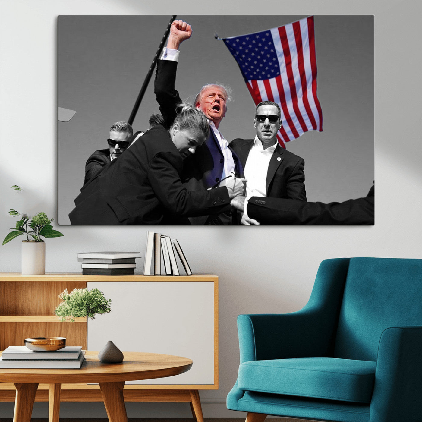 MGV-CV-36X24 - Donald Trump Assassination Attempt Wall Art Print, Trump Historic Footage - Iconic Reaction by Trump