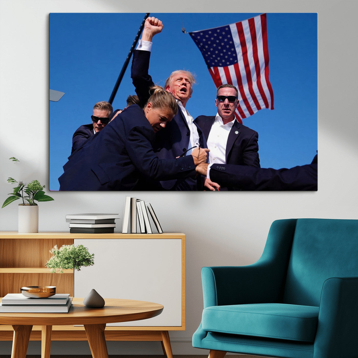 MGV-CV-36X24 - Donald Trump Assassination Attempt Wall Art Print, Trump Historic Footage - Iconic Reaction by Trump
