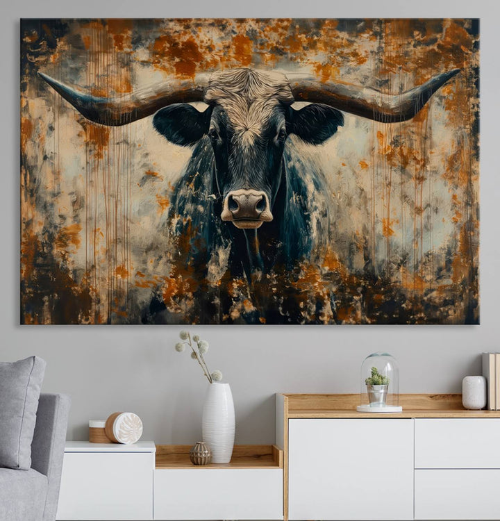 Abstract Longhorn Bull Wall Art | Rustic Western Wall Decor | Framed and Ready to Hang | Ideal for Farmhouse, Lodge, and Barn Decor