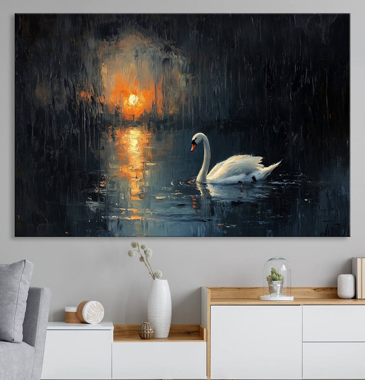 Abstract Swan on Water Wall Art Canvas Print - Elegant Nature Scene for Modern Home Decor