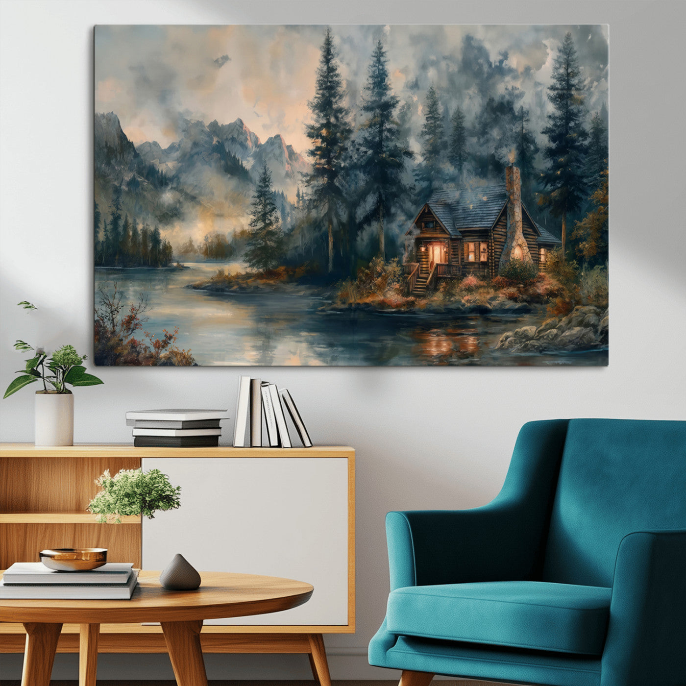 MGV-CV-36X24 - Rustic Cabin Woods Wall Art Print | Lake in a Forest Canvas Print | Cabin, Lodge, and Farmhouse